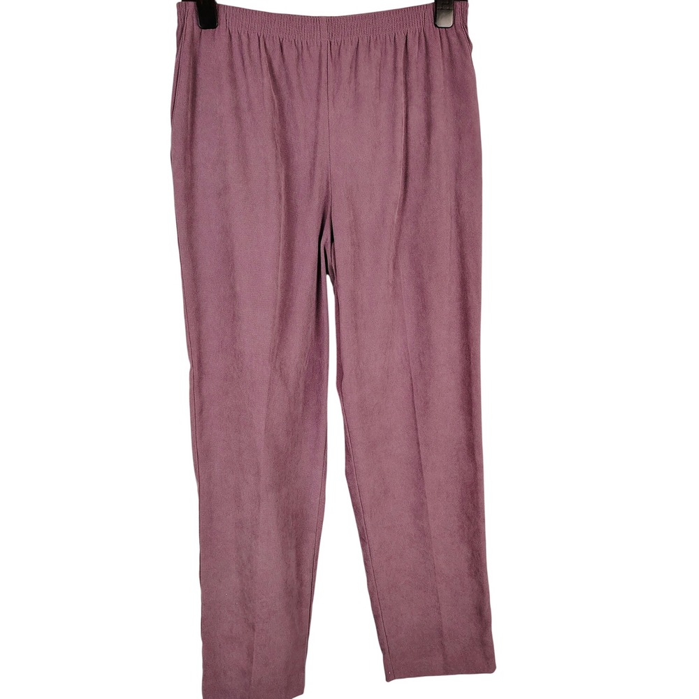 Alfred Dunner Womens SZ 14 Corduroy Pants Mauve Elastic Waist Grandma Core